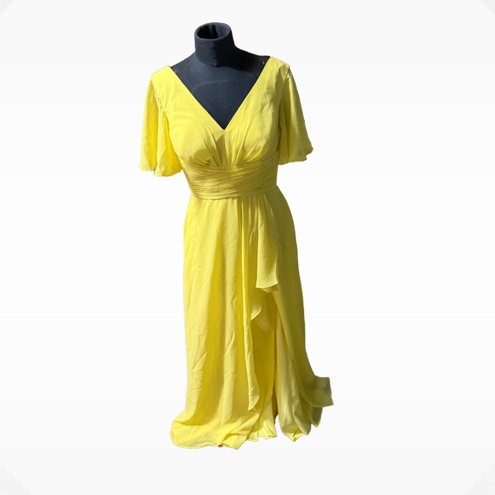 Elegant Yellow V-Neck Dress